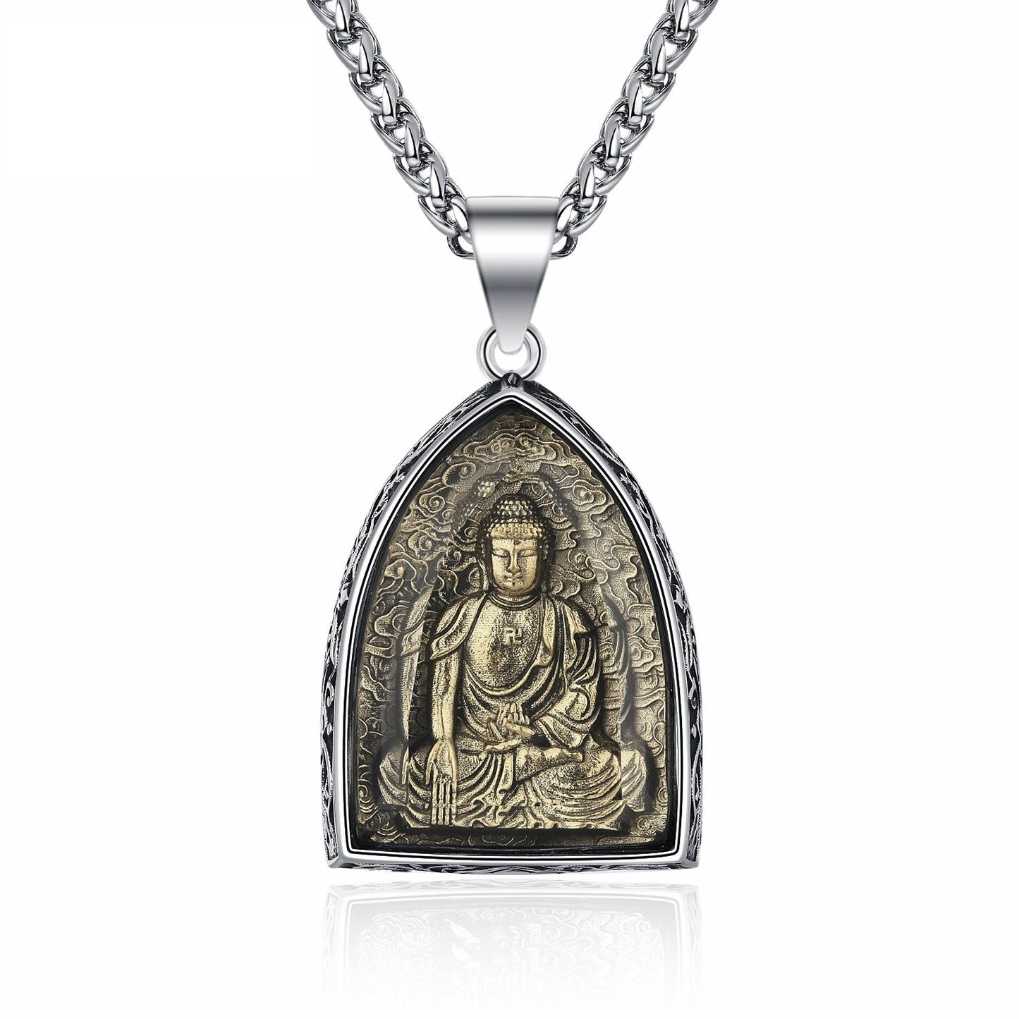 Steel Necklace – Elegant Chinese Buddha Amulet Pendant With Eight Guardian Deities