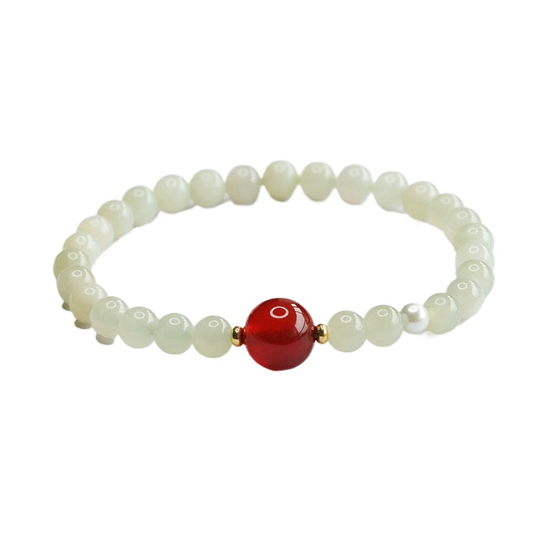 Qingshui Hetian Jade & Red Agate Bracelet