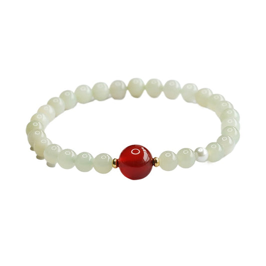 Qingshui Hetian Jade & Red Agate Bracelet