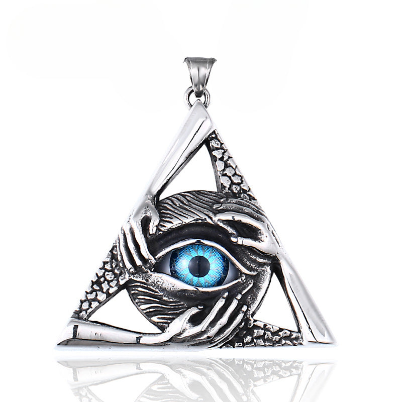 Punk-Inspired Stainless Steel Devil's Eye Evil Hand Pendant for Men – Bold Titanium Steel Jewelry