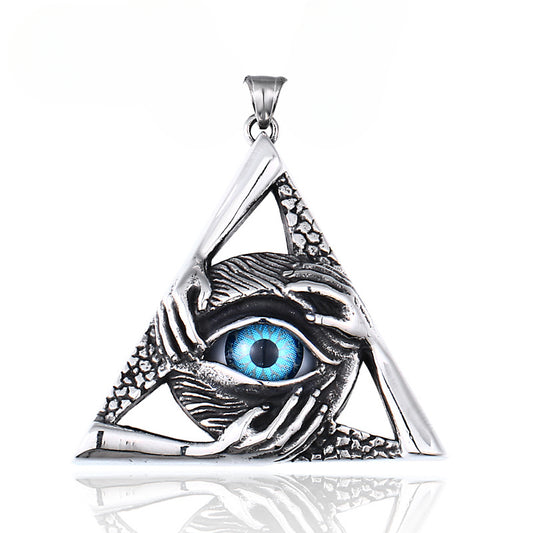 Punk-Inspired Stainless Steel Devil's Eye Evil Hand Pendant for Men – Bold Titanium Steel Jewelry