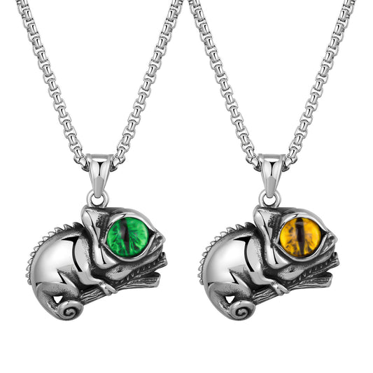 Steel Necklace - Vintage Lizard Pendant Necklace For Men Everyday Streetwear Accessory By Planderful