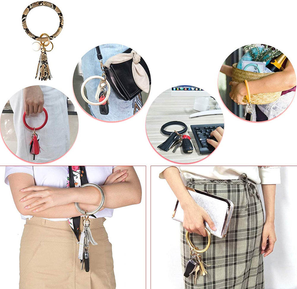 Celebrity Charm Leather Tassel Keychain Bracelet Embellished with Pendant - Vienna Verve Collection