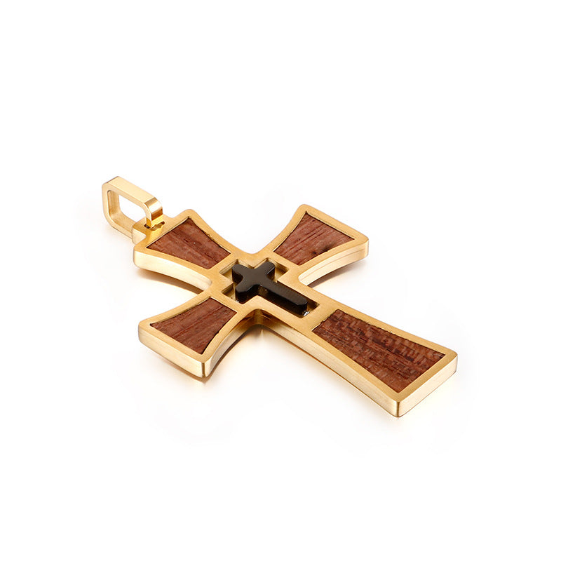 Titanium Steel Layered Cross Pendant for Men - European and American Style