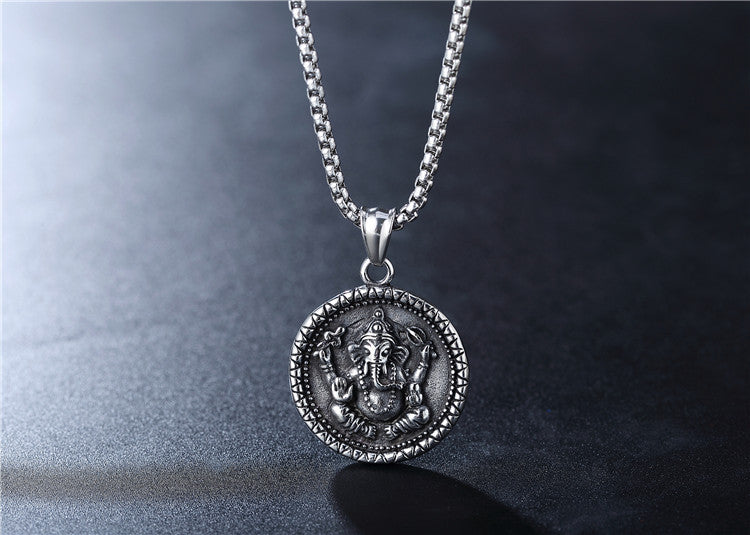 Planderful Thai Elephant Buddha Pendant Necklace Stainless Steel Unisex Spiritual Protection Jewelry