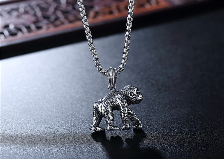 Planderful Everyday Genie Titanium Steel Pendant Gorilla Necklace For Unisex Protection