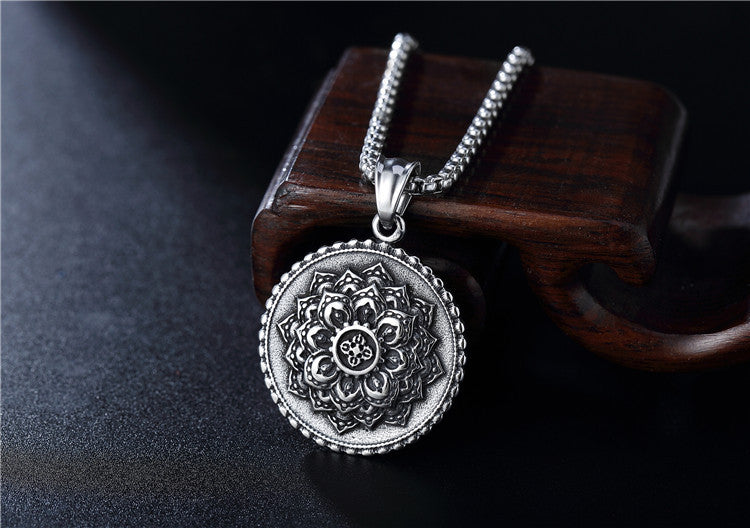 Planderful Lotus Buddha Pendant Necklace Titanium Steel Unisex Personalized Protection Statement