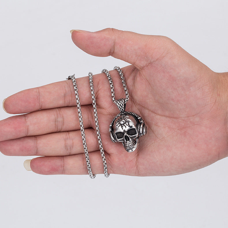 Steel Necklace - Statement Skull Pendant