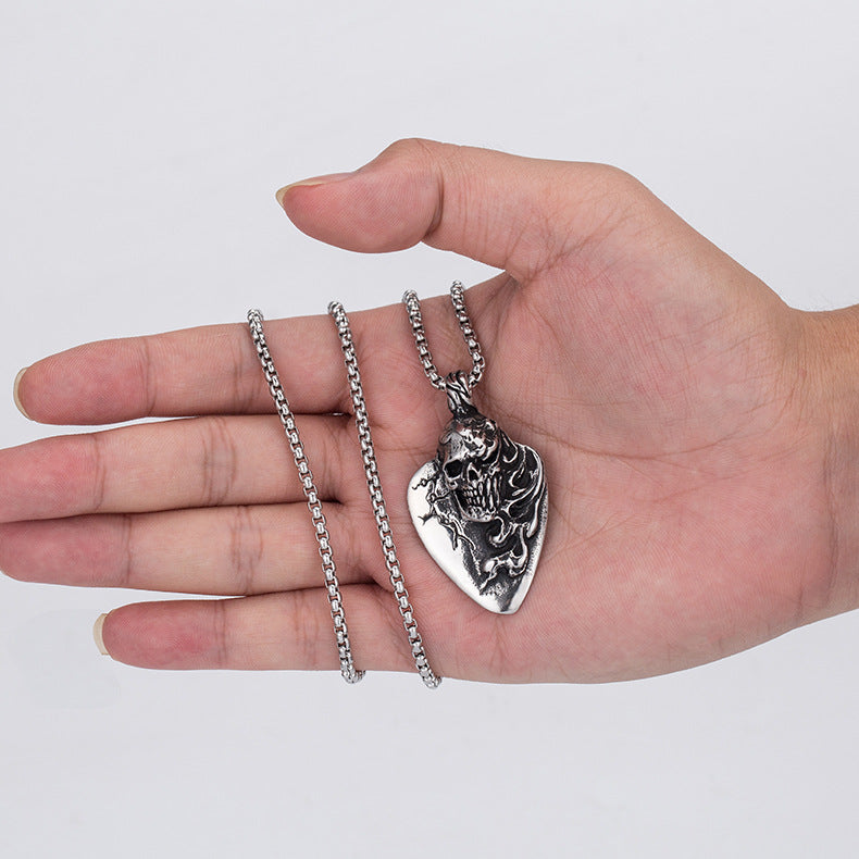 Steel Necklace – Statement Skull Flame Design