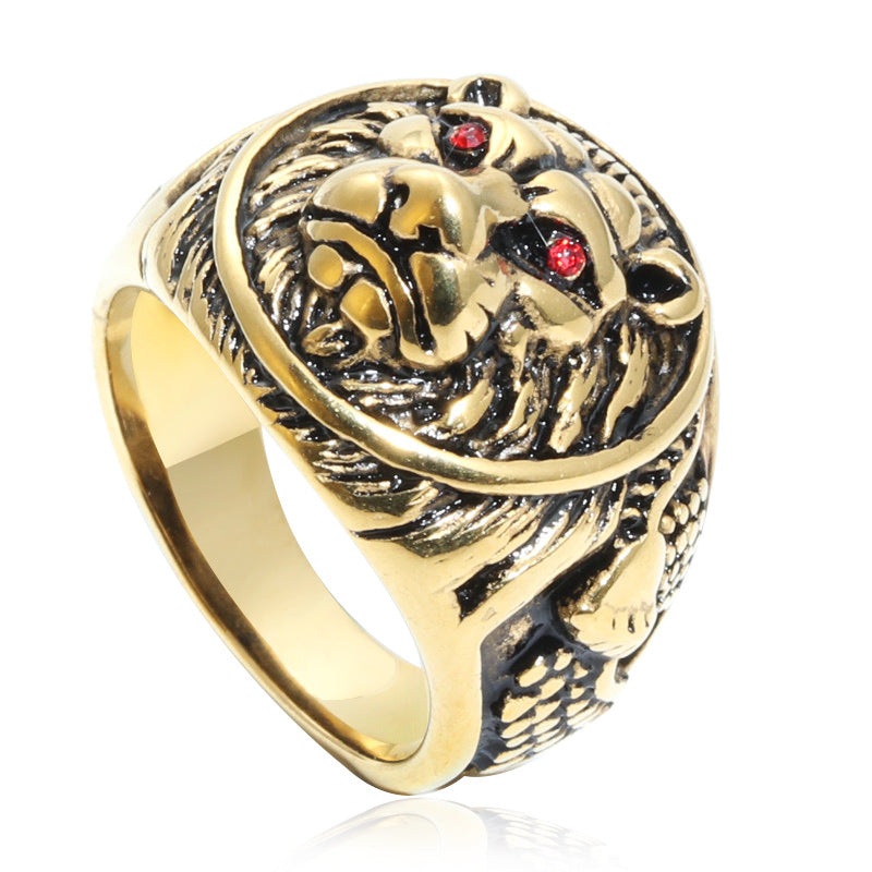 Planderful Stainless Steel Red Eyed Lion Ring Unisex Protective Jewelry For Men And Women