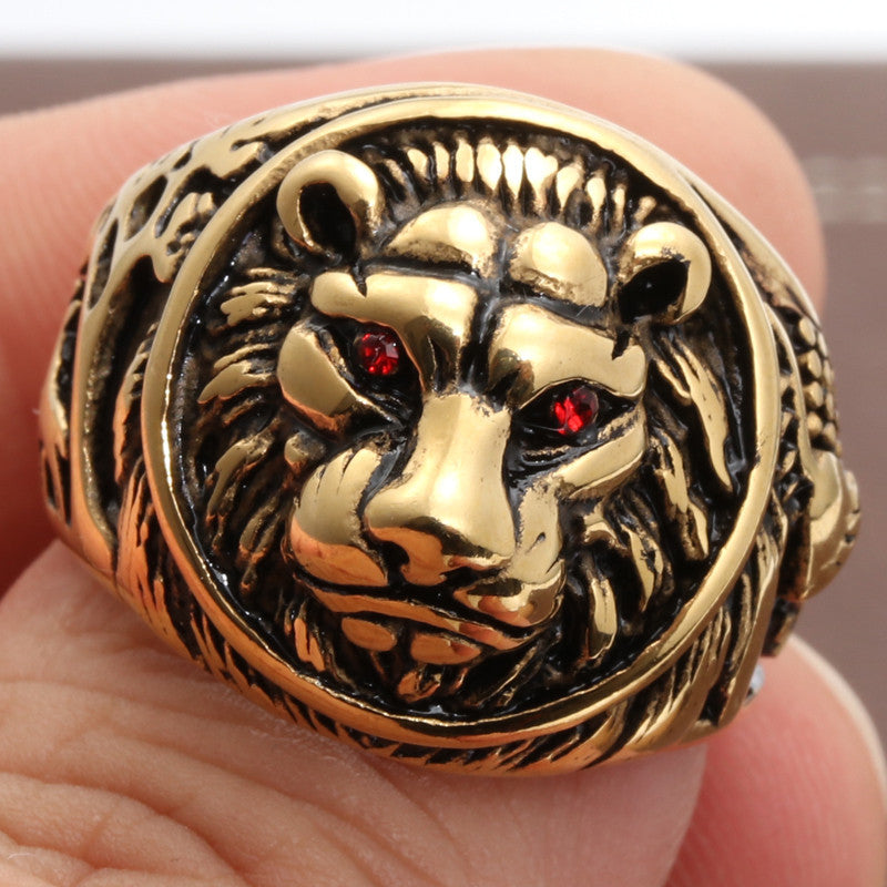 Planderful Stainless Steel Red Eyed Lion Ring Unisex Protective Jewelry For Men And Women
