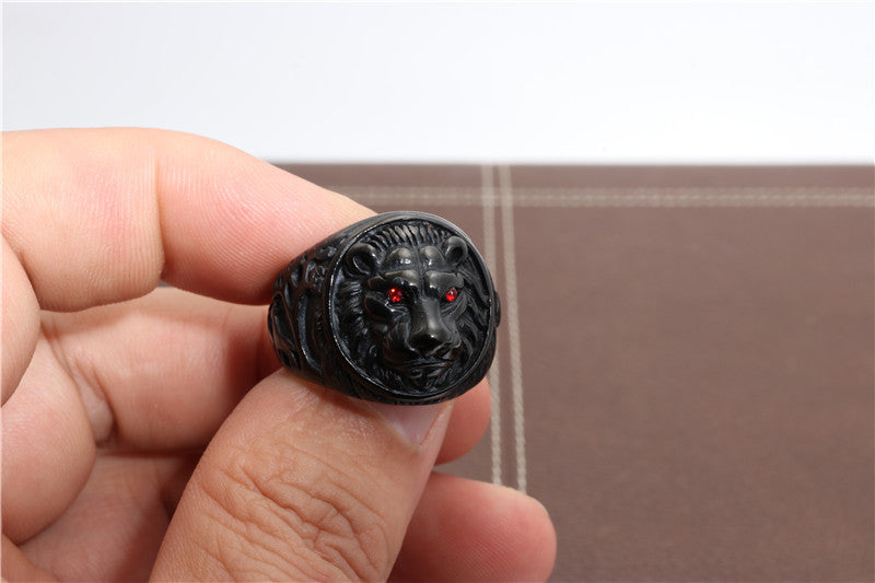 Planderful Stainless Steel Red Eyed Lion Ring Unisex Protective Jewelry For Men And Women