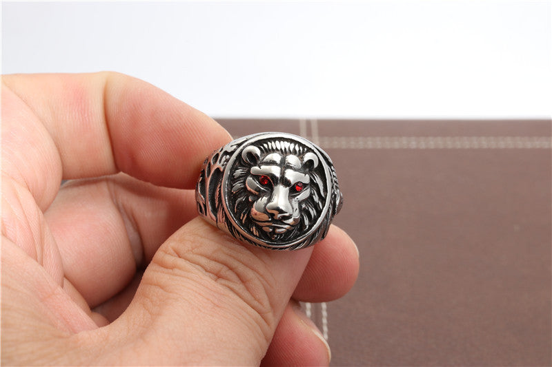 Planderful Stainless Steel Red Eyed Lion Ring Unisex Protective Jewelry For Men And Women