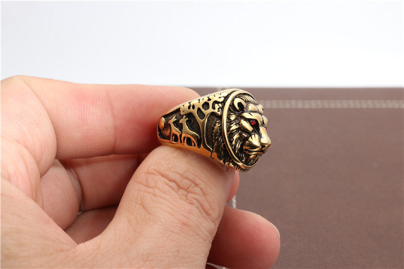 Planderful Stainless Steel Red Eyed Lion Ring Unisex Protective Jewelry For Men And Women