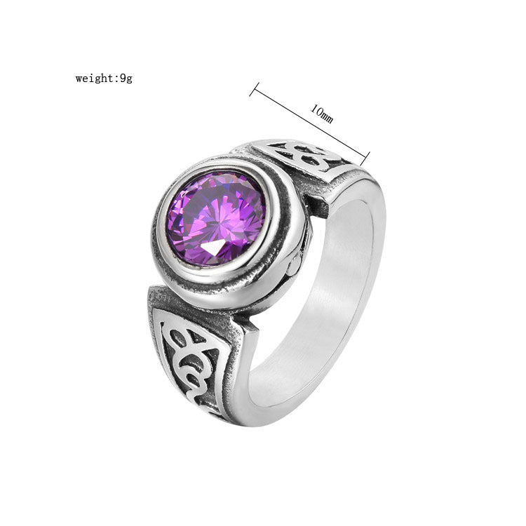 Mens Titanium Steel Ring Personalized Retro Gemstone By Planderful Unisex Protection Statement