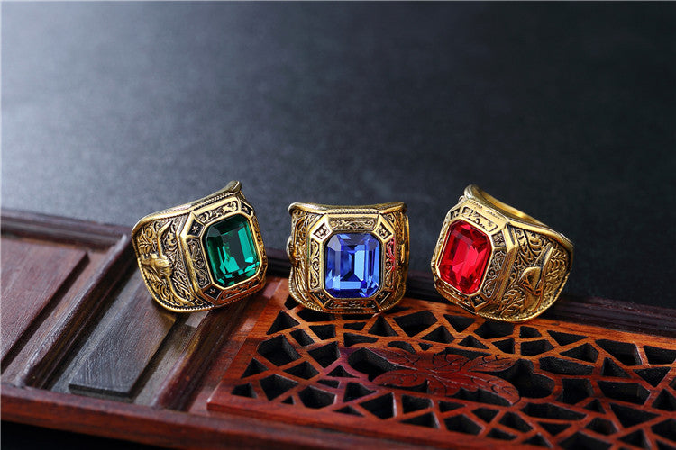 Planderful Retro Bull Head Zircon Ring Unisex Steel Statement Protection Gift Everyday