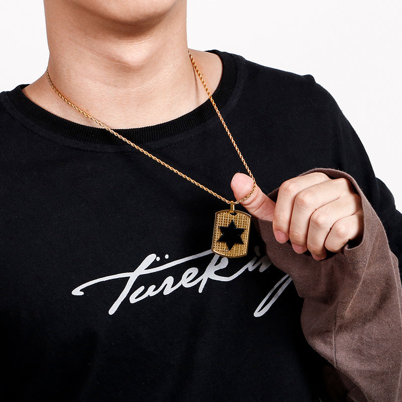 Customizable Multi-Color Titanium Steel Hexagram Pendant for Men