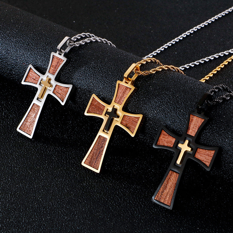 Titanium Steel Layered Cross Pendant for Men - European and American Style