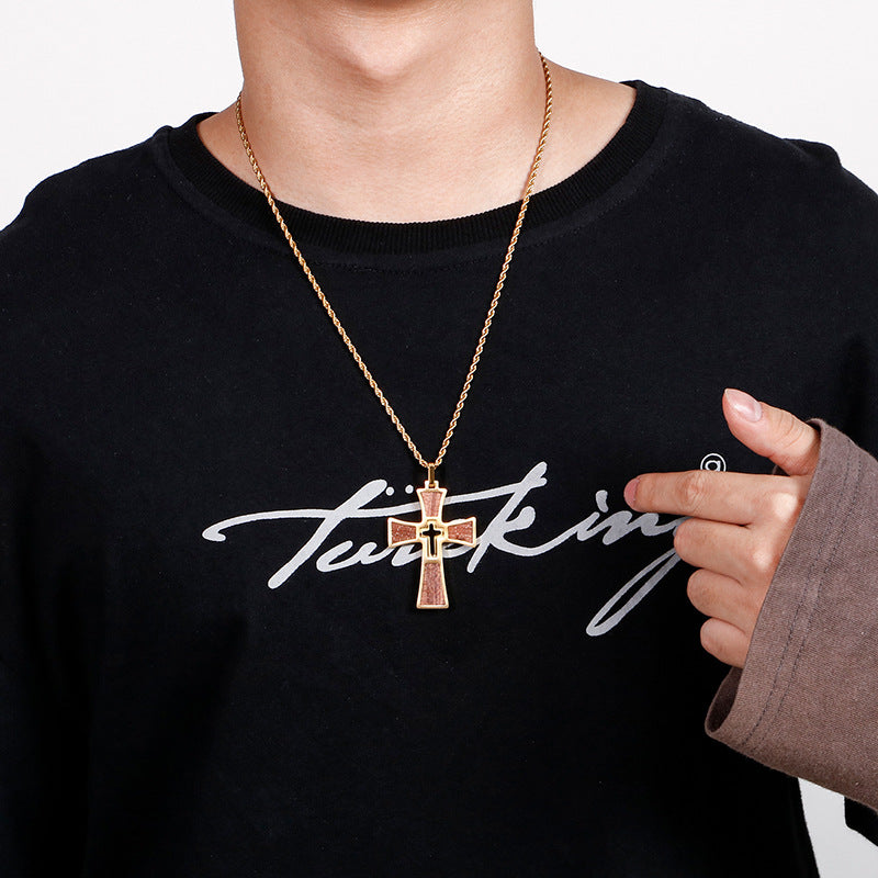 Titanium Steel Layered Cross Pendant for Men - European and American Style