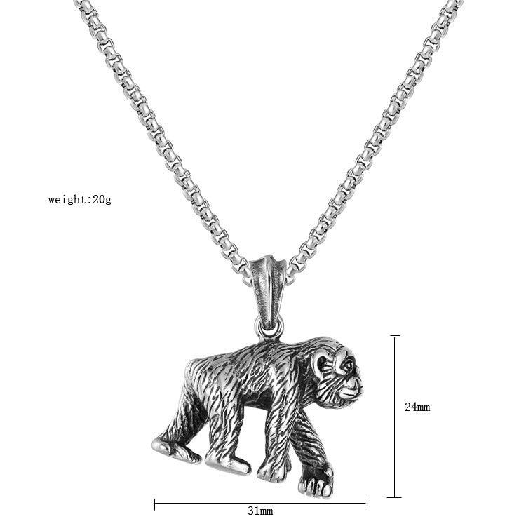 Planderful Everyday Genie Titanium Steel Pendant Gorilla Necklace For Unisex Protection