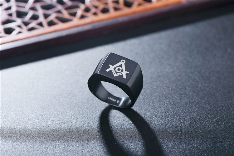 Planderful Masonic Logo Titanium Steel Ring For Unisex Style Bold Durable Protection Statement For Men And Women