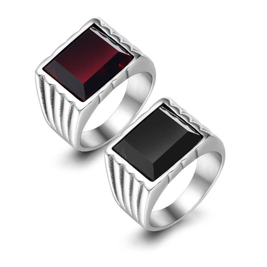 Stylish Red and Black Titanium Steel Hip Hop Ring for Men