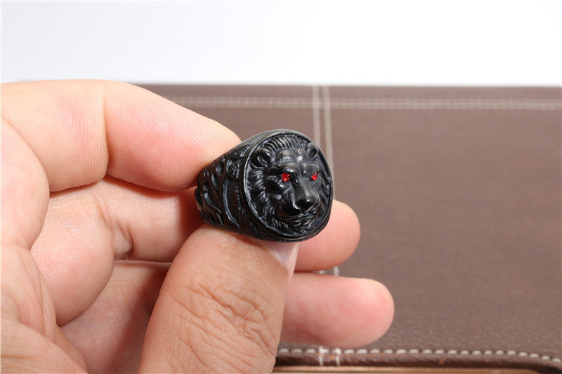 Planderful Stainless Steel Red Eyed Lion Ring Unisex Protective Jewelry For Men And Women