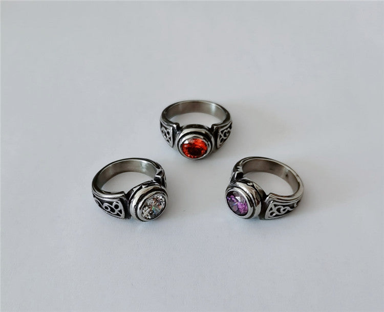 Mens Titanium Steel Ring Personalized Retro Gemstone By Planderful Unisex Protection Statement