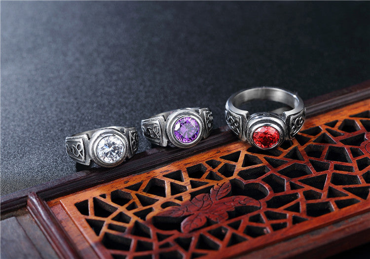 Mens Titanium Steel Ring Personalized Retro Gemstone By Planderful Unisex Protection Statement