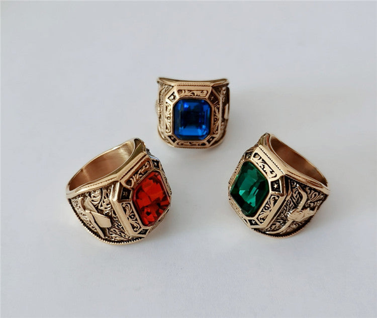 Planderful Retro Bull Head Zircon Ring Unisex Steel Statement Protection Gift Everyday