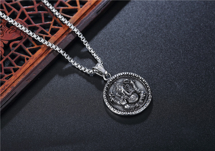 Planderful Thai Elephant Buddha Pendant Necklace Stainless Steel Unisex Spiritual Protection Jewelry