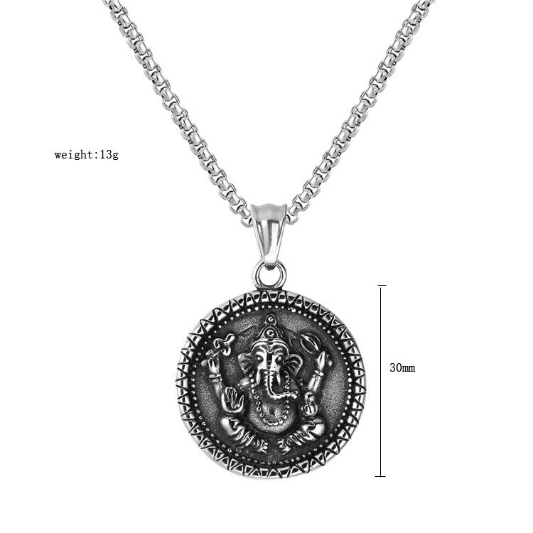 Planderful Thai Elephant Buddha Pendant Necklace Stainless Steel Unisex Spiritual Protection Jewelry