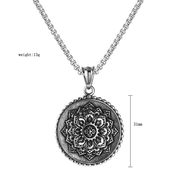 Planderful Lotus Buddha Pendant Necklace Titanium Steel Unisex Personalized Protection Statement