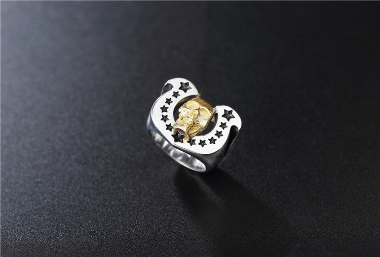 Titanium Steel Horseshoe Skull Ring