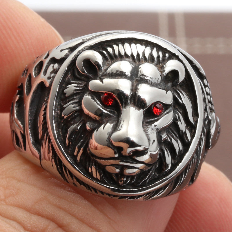 Planderful Stainless Steel Red Eyed Lion Ring Unisex Protective Jewelry For Men And Women