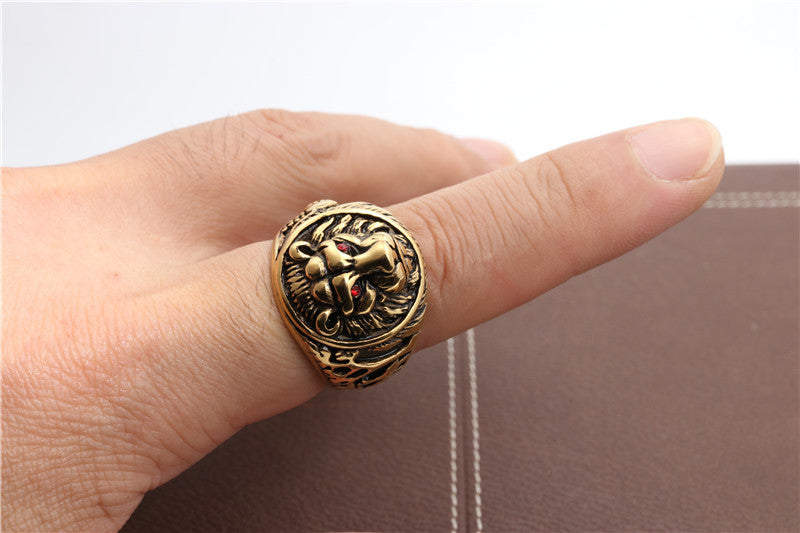 Planderful Stainless Steel Red Eyed Lion Ring Unisex Protective Jewelry For Men And Women