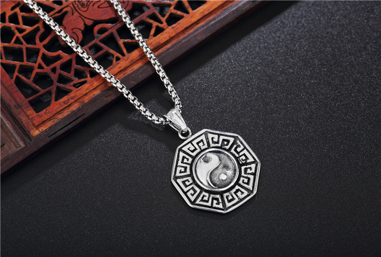 Planderful Yin Yang Tai Chi Stainless Steel Pendant Necklace Unisex Gift For Men And Women
