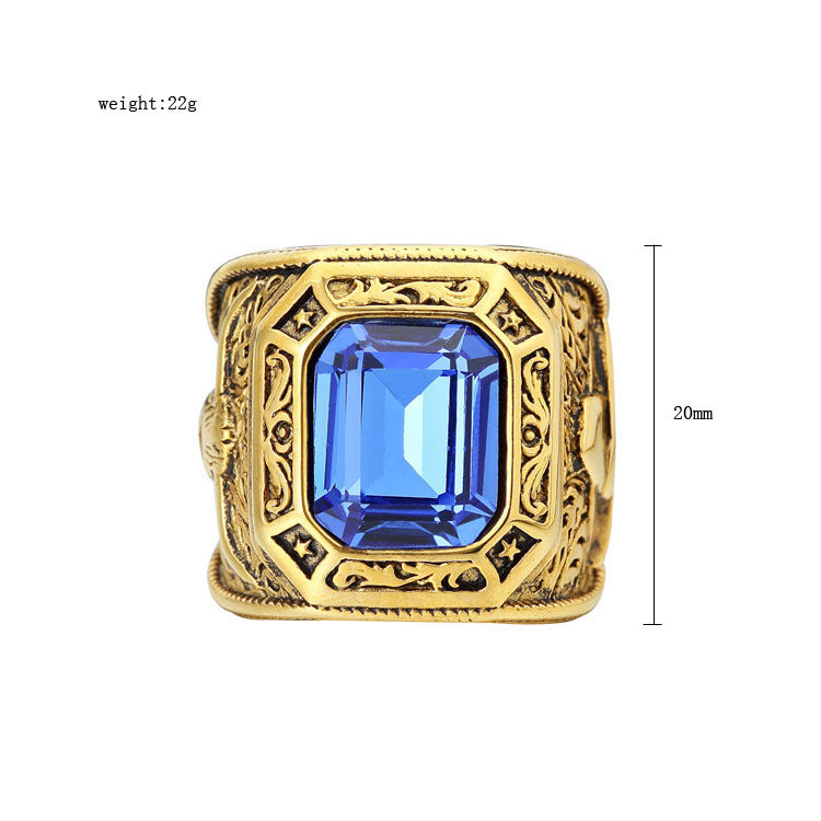 Planderful Retro Bull Head Zircon Ring Unisex Steel Statement Protection Gift Everyday