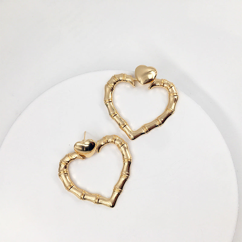 Bamboo Heart Earrings - Vienna Verve Collection, Unique Metal Design, Fashion Jewelry for Women