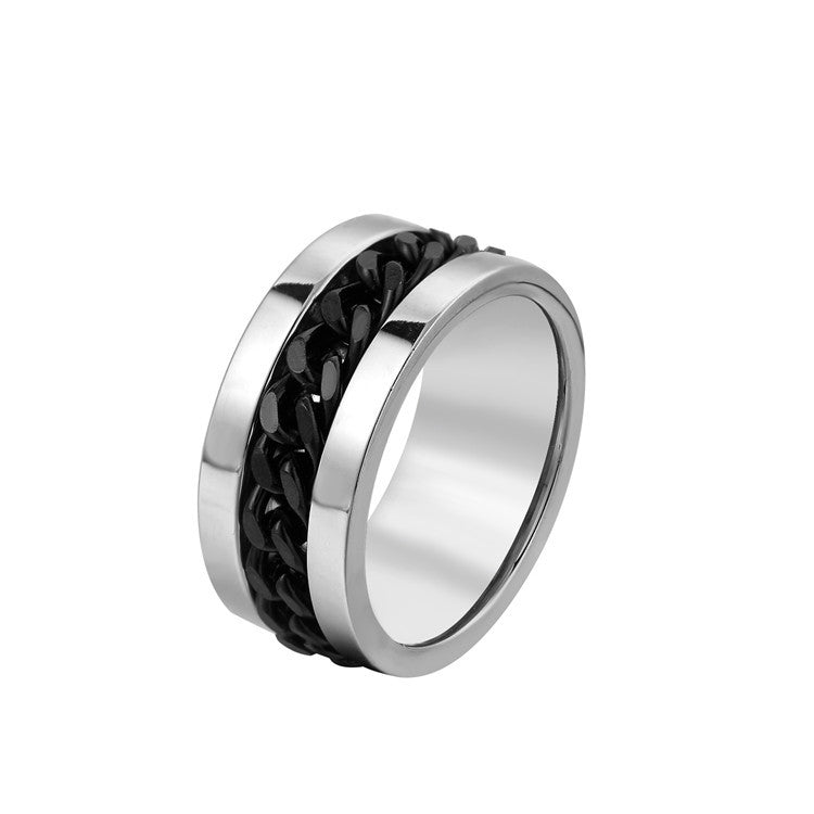 Fashionable European and American Rotating Car Chain Men's Titanium Steel Ring - Wholesale Jewelry