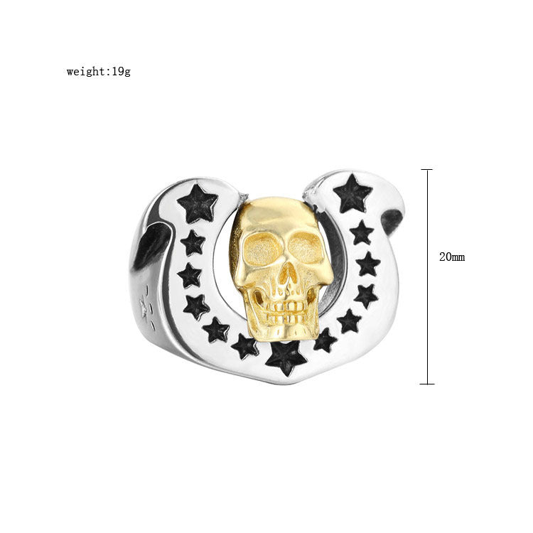 Titanium Steel Horseshoe Skull Ring