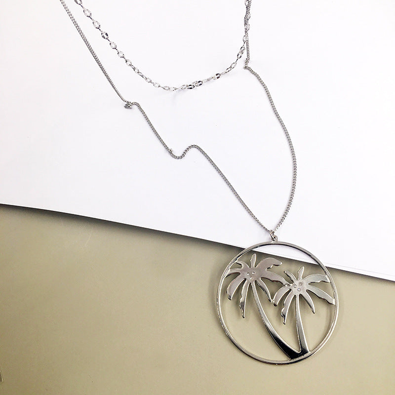 Vacation Vibes Coconut Tree Necklace - Boho Chic Sweater Chain