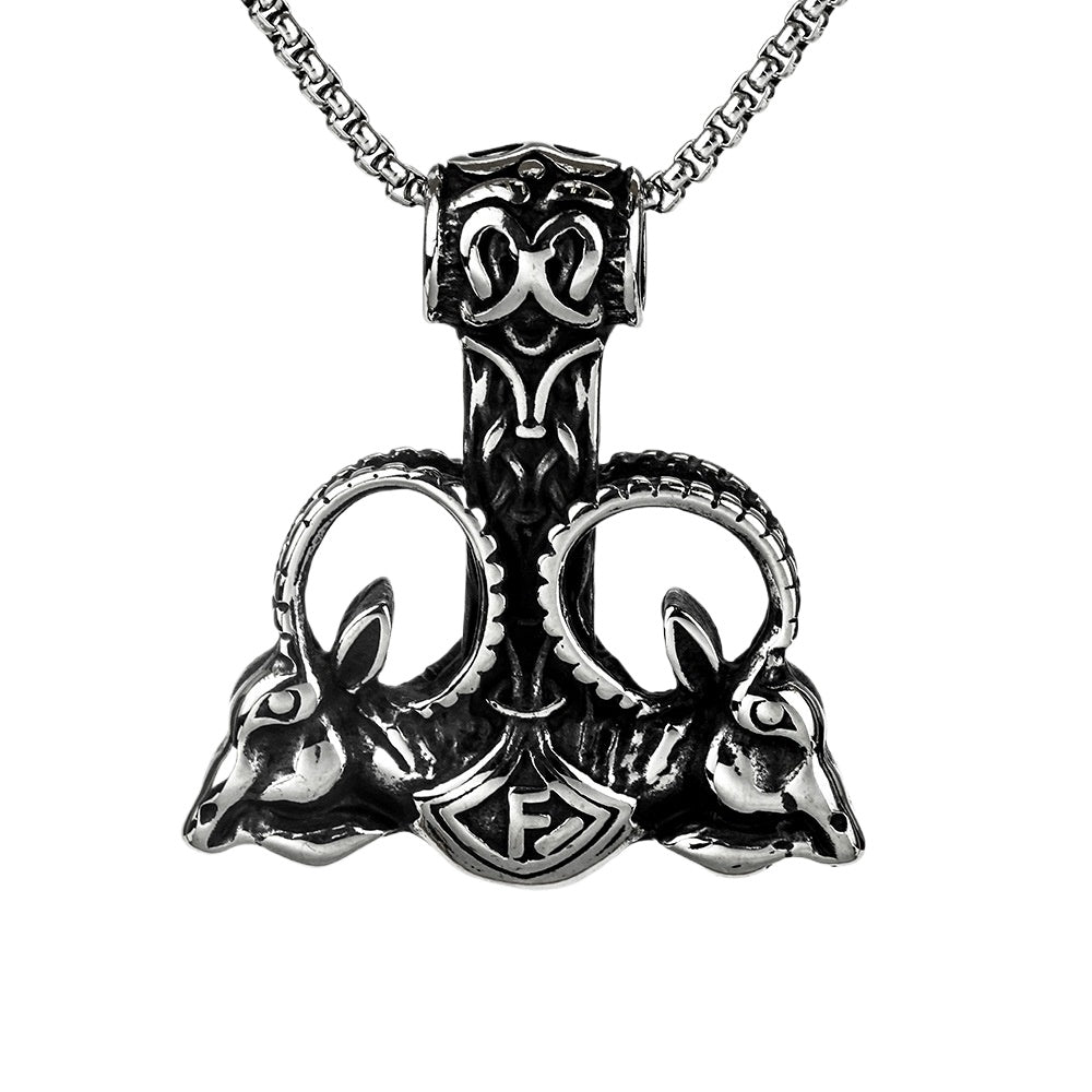 Planderful Viking Thor's Hammer Necklace for Men Personalized Stainless Steel Nordic Rune Pendant