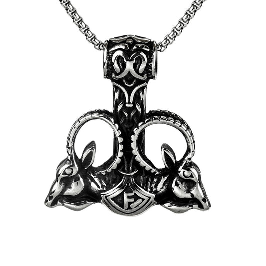 Planderful Viking Thor's Hammer Necklace for Men Personalized Stainless Steel Nordic Rune Pendant