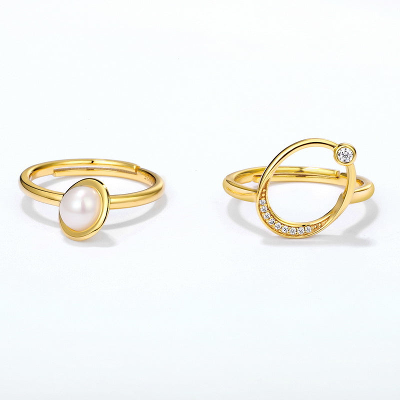 Cosmic Planets Freshwater Pearl Zircon Opening Sterling Silver Ring Pack