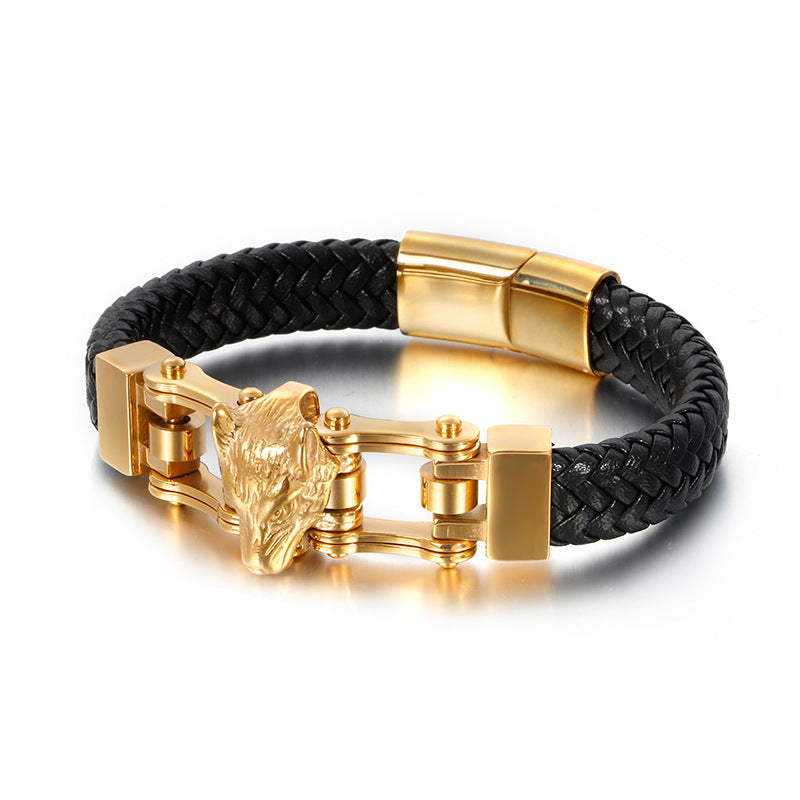 Men's Retro Lion Head Cowhide Bracelet - Unique European American Style Handcrafted Jewelry