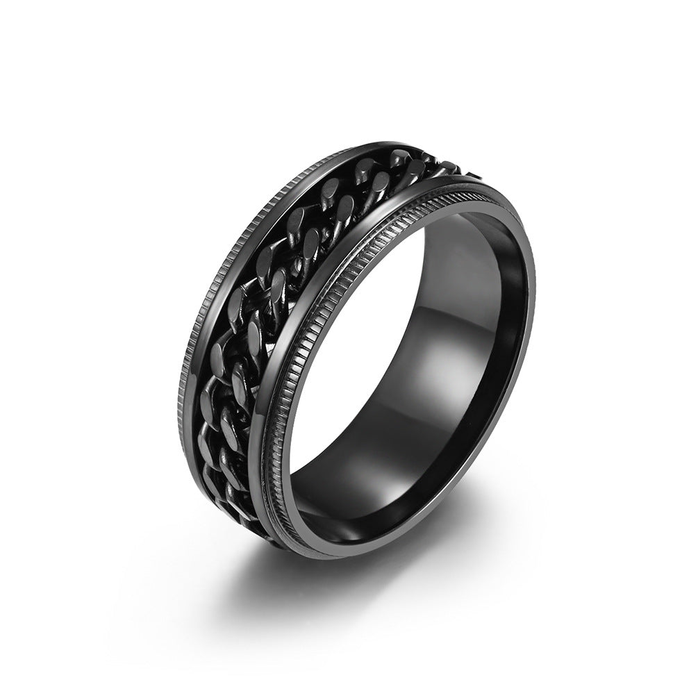Planderful Titanium Steel Chain Ring Rotatable Design For Men Hip Hop Street Fashion Jewelry