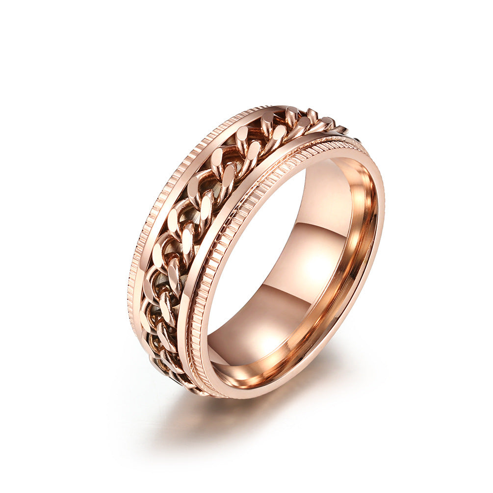 Planderful Titanium Steel Chain Ring Rotatable Design For Men Hip Hop Street Fashion Jewelry