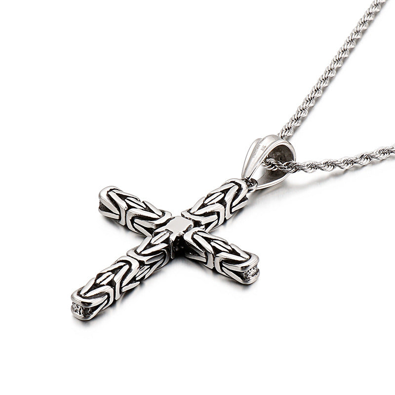European Style Men's Titanium Steel Cross Pendant with Stainless Steel Creative Design
