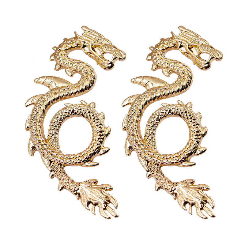 Zodiac Dragon Stud Earrings with Exaggerated Design and Cross-border Charm